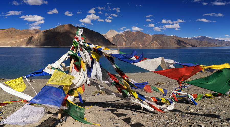 Buddhist Prayer Flags Flying At Pangong Lake, Ladakh, India