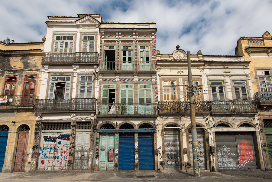 Rio de Janeiro, Brazil - June 13, 2016: Colonial Portuguese style architecture buildings in Rio de Janeiro city.